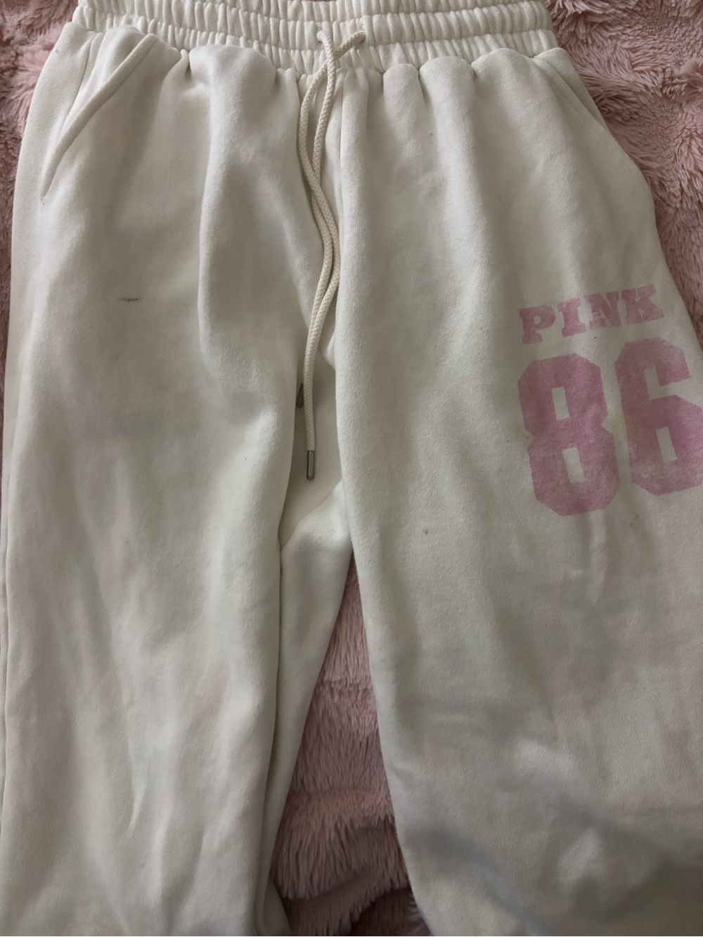 PINK Victoria's Secret Cream Sweatpants with Pink '86' Graphic